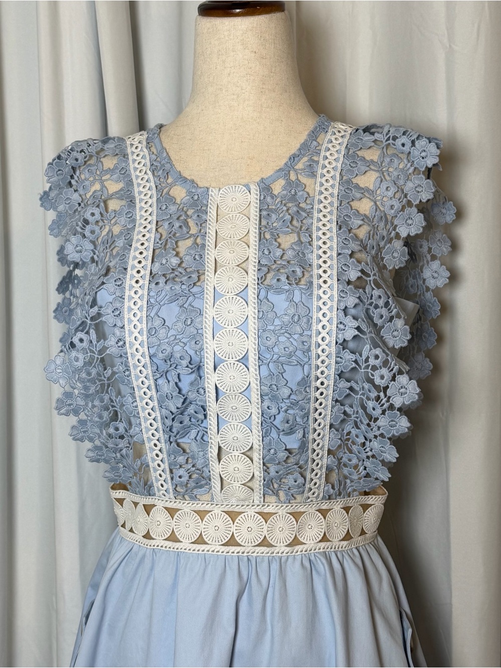 Self-Portrait Floral Vine Mini Dress Blue Guipure Lace Pockets Size US 2 - Picture 7 of 16